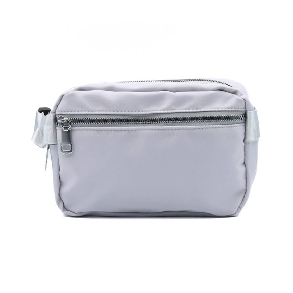 Selini New York Handbags - Nylon Rectangle Belt Bag Crossbody Sling Bag Silver Grey